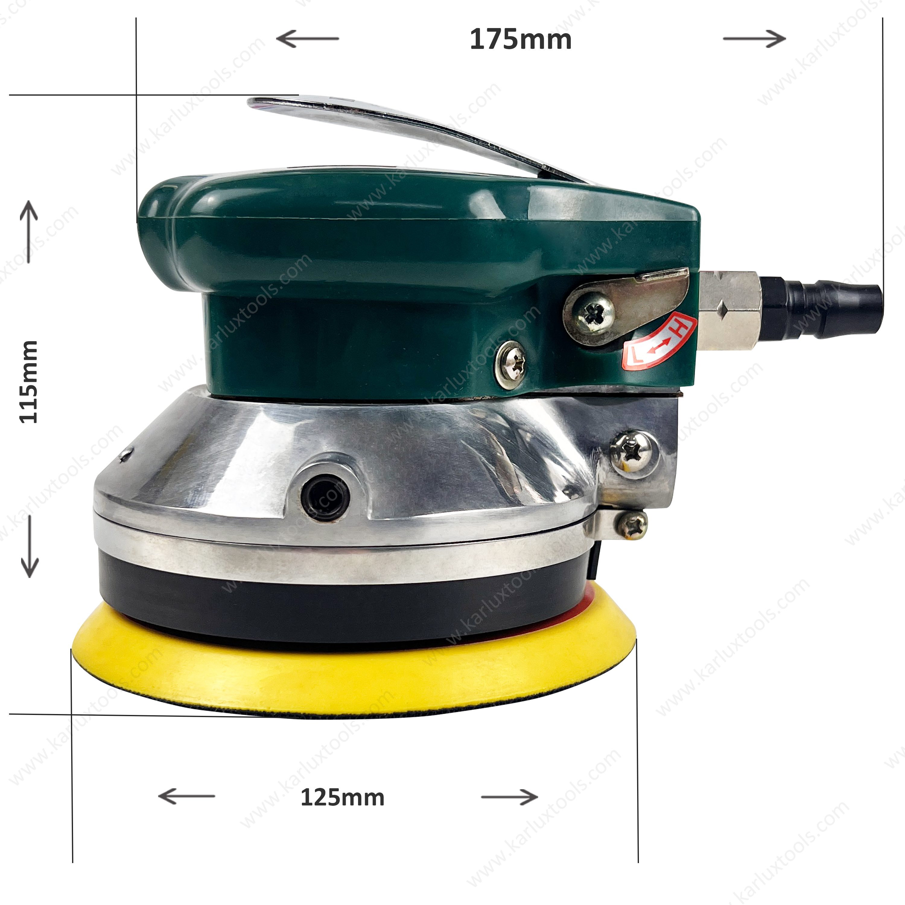 5Inch Non-Vacuum 5mm Orbit Industrial Pneumatic Random Orbital Palm Sander for Auto Body Wood Metal Surface Grinding & Finishing