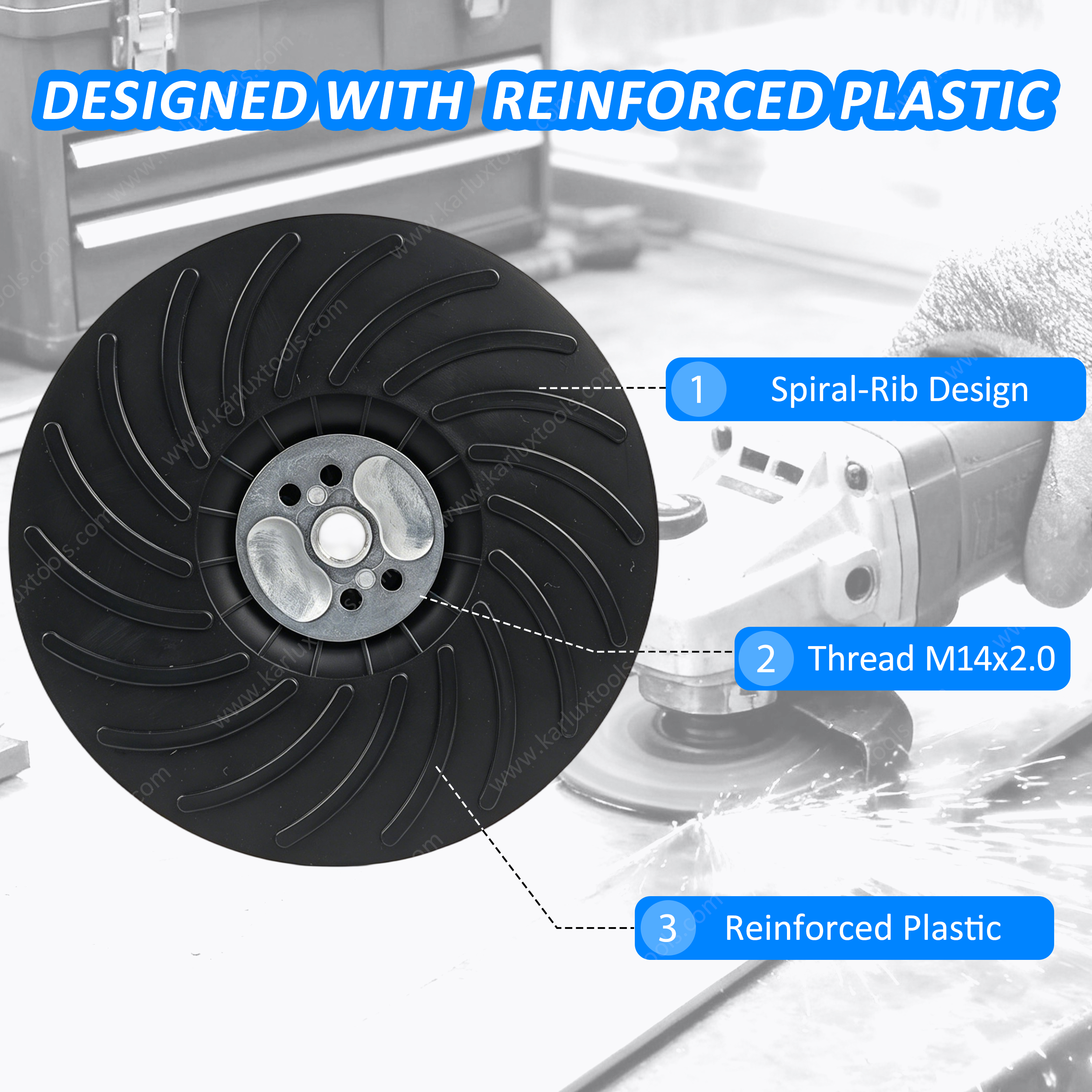 180mm M14 Thread Angle Grinder Backing Pad Spiral Rib Cooling Sanding Pad Reinforced Plastic Backup Pad for Metal Polishing