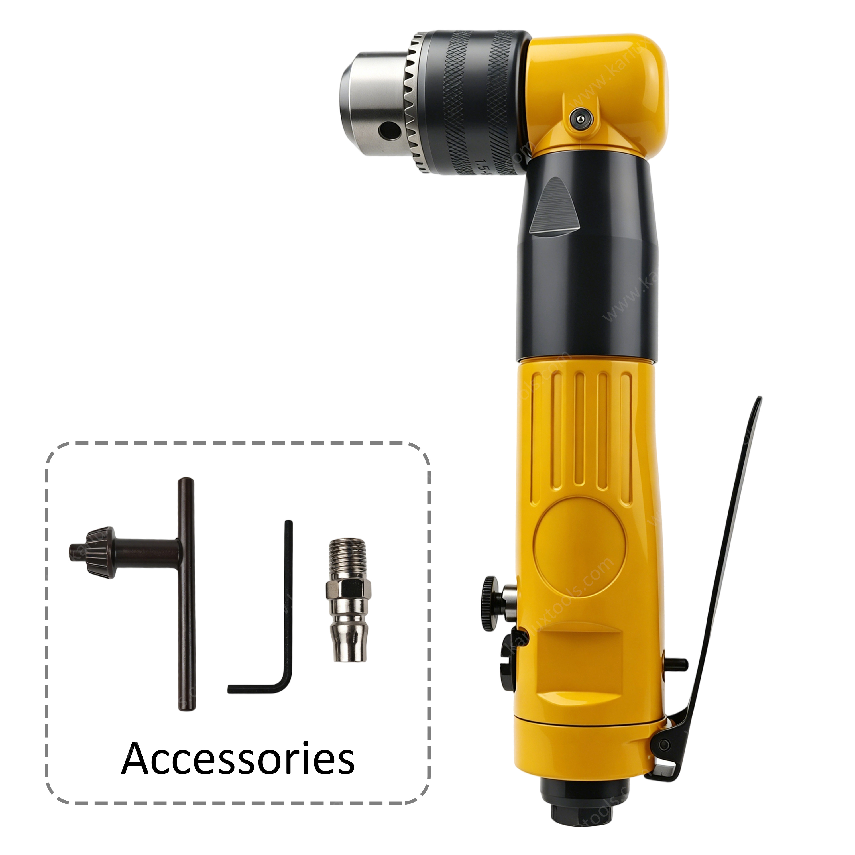 1/2 Inch Collet 800RPM 9.5mm Keyed Chuck Reversible Right Angle Air Drill Mini Pneumatic Drill for Auto Collision Repair