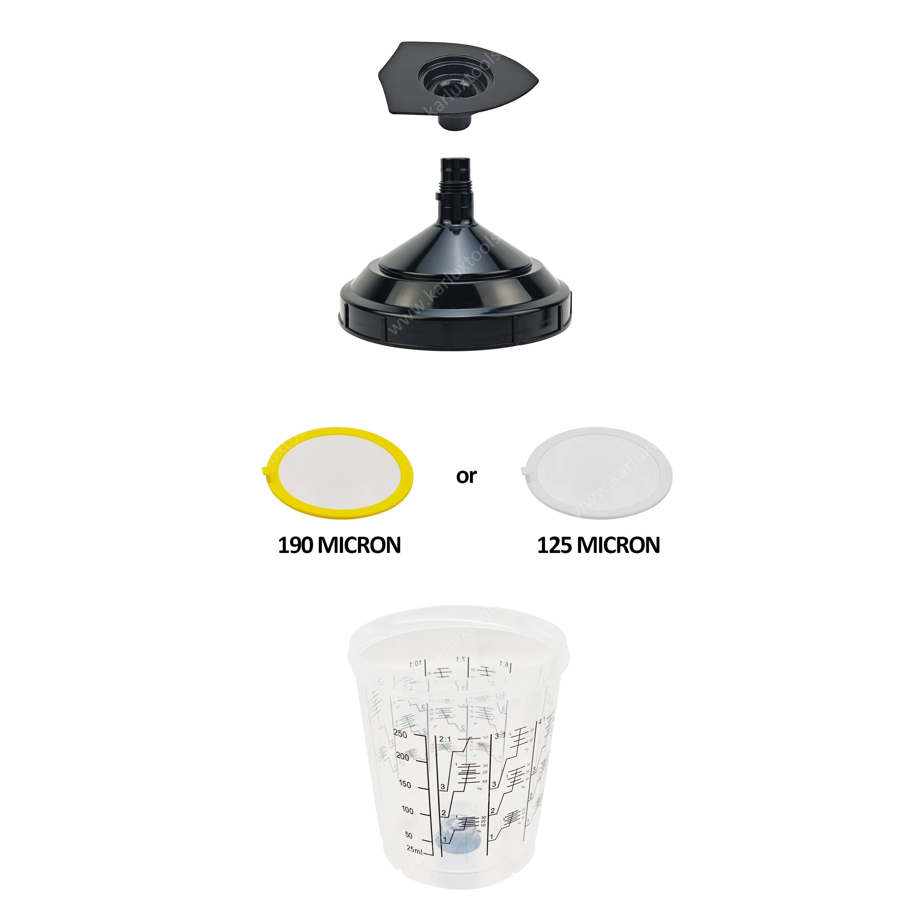 250ml 50 Pcs 125 190 Micron Mesh Filter Disposable Spray Gun Paint Measuring Cup System for Auto Body Refinishing