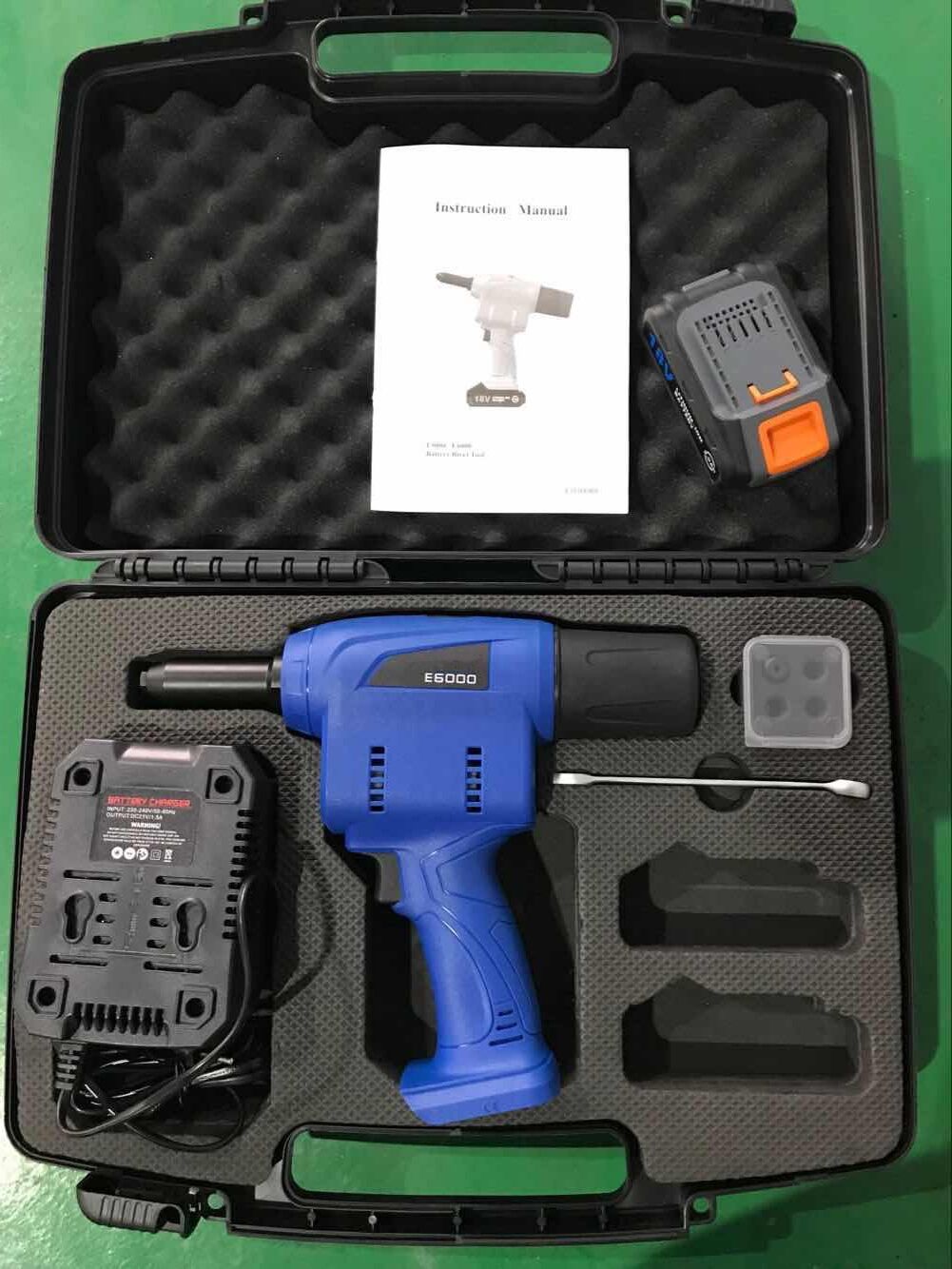 20KN High Pull Force 18V 4.0mm-6.4mm Blind Rivets Rechargeable Battery Powered Riveter Heavy Duty Portable Electric Riveting Tool Cordless Rivet Gun