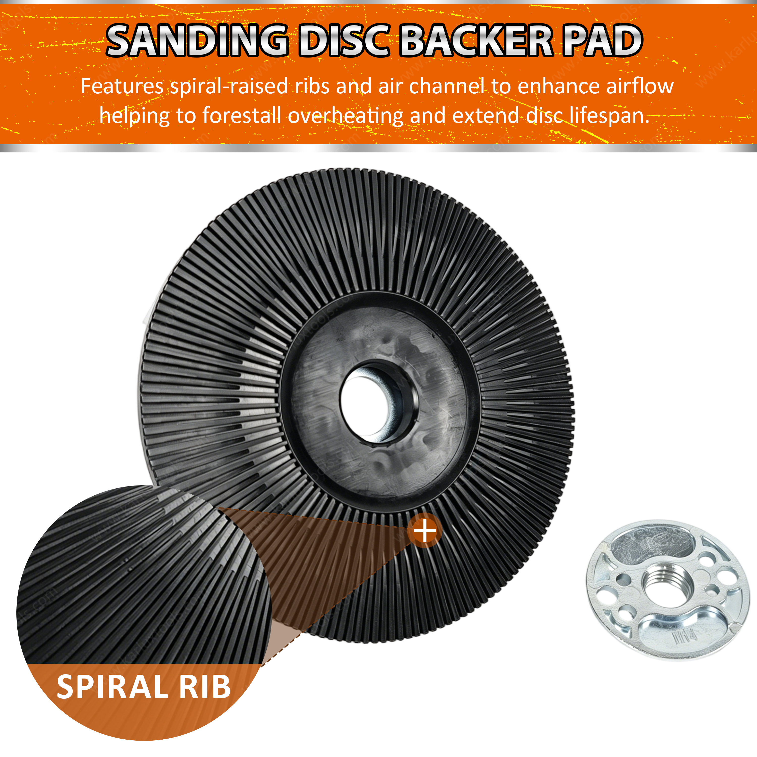 125mm M14 Thread Fiber Disc Backup Pad Spiral Cooling Sanding Pad Alloy Reinforced Backing Plate for Metal Angle Grinder