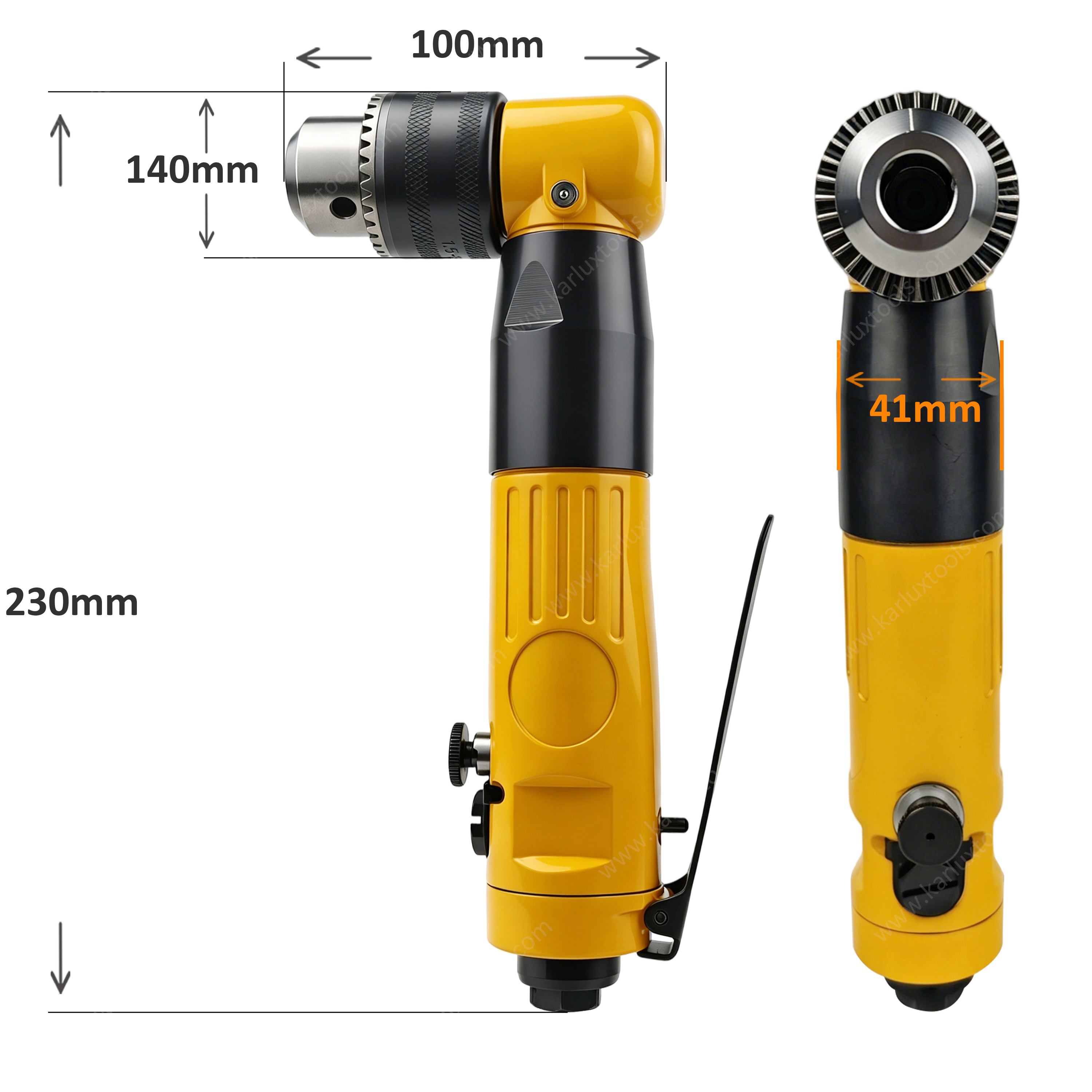 1/2 Inch Collet 800RPM 9.5mm Keyed Chuck Reversible Right Angle Air Drill Mini Pneumatic Drill for Auto Collision Repair