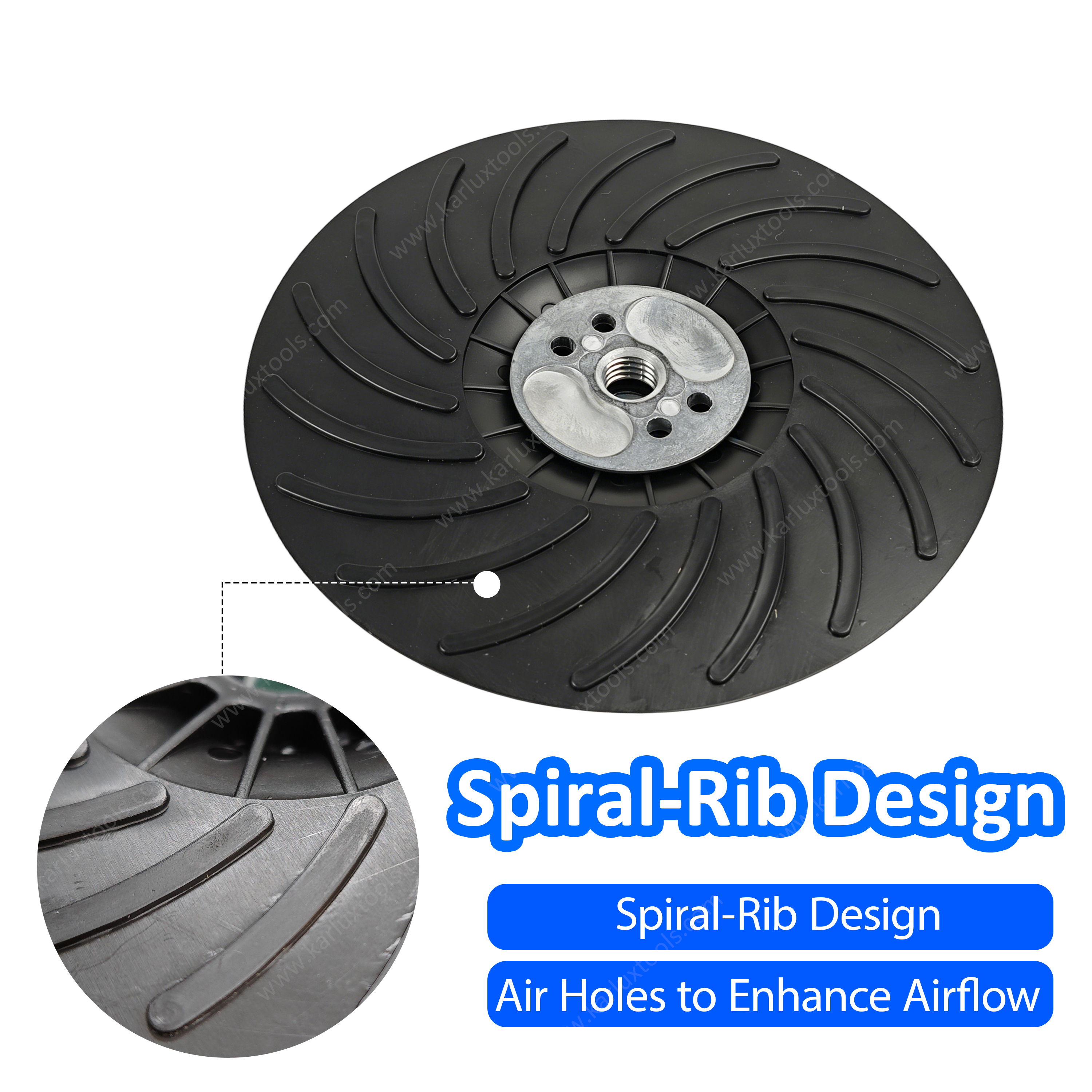 180mm M14 Thread Angle Grinder Backing Pad Spiral Rib Cooling Sanding Pad Reinforced Plastic Backup Pad for Metal Polishing