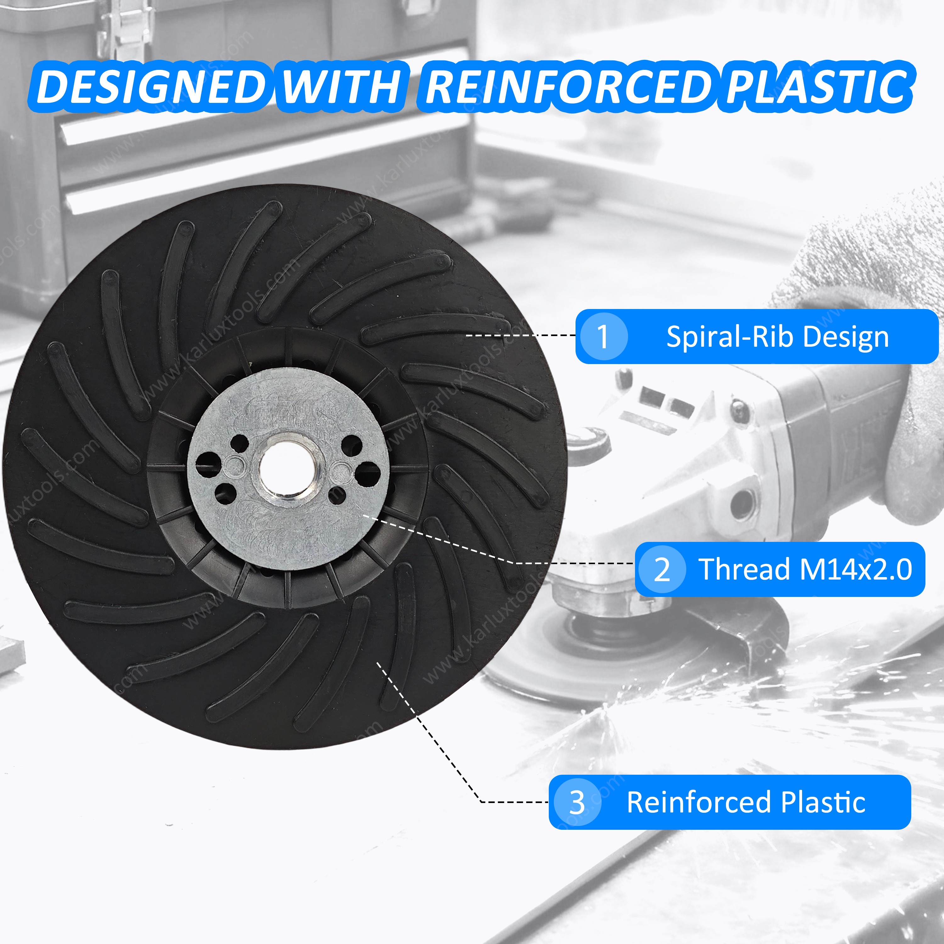 125mm M14 Thread Angle Grinder Backing Pad Spiral Rib Cooling Sanding Pad Reinforced Plastic Backup Pad for Metal Polishing