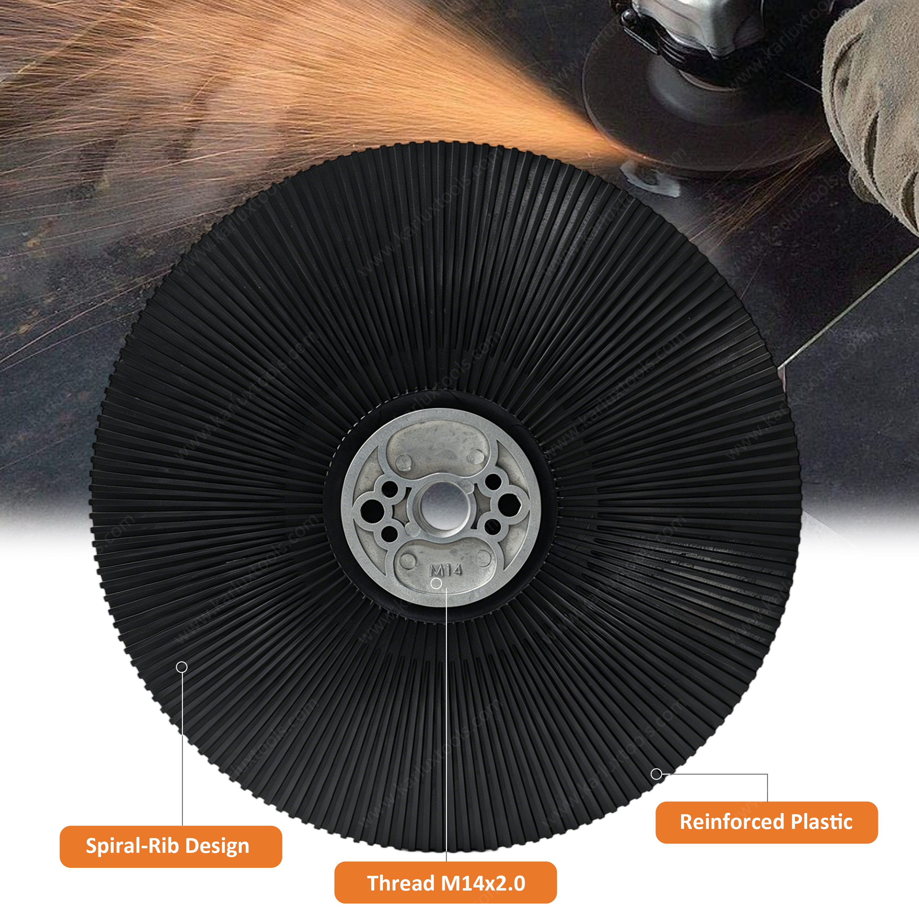 180mm M14 Thread Fiber Disc Backup Pad Spiral Cooling Sanding Pad Alloy Reinforced Backing Plate for Metal Angle Grinder