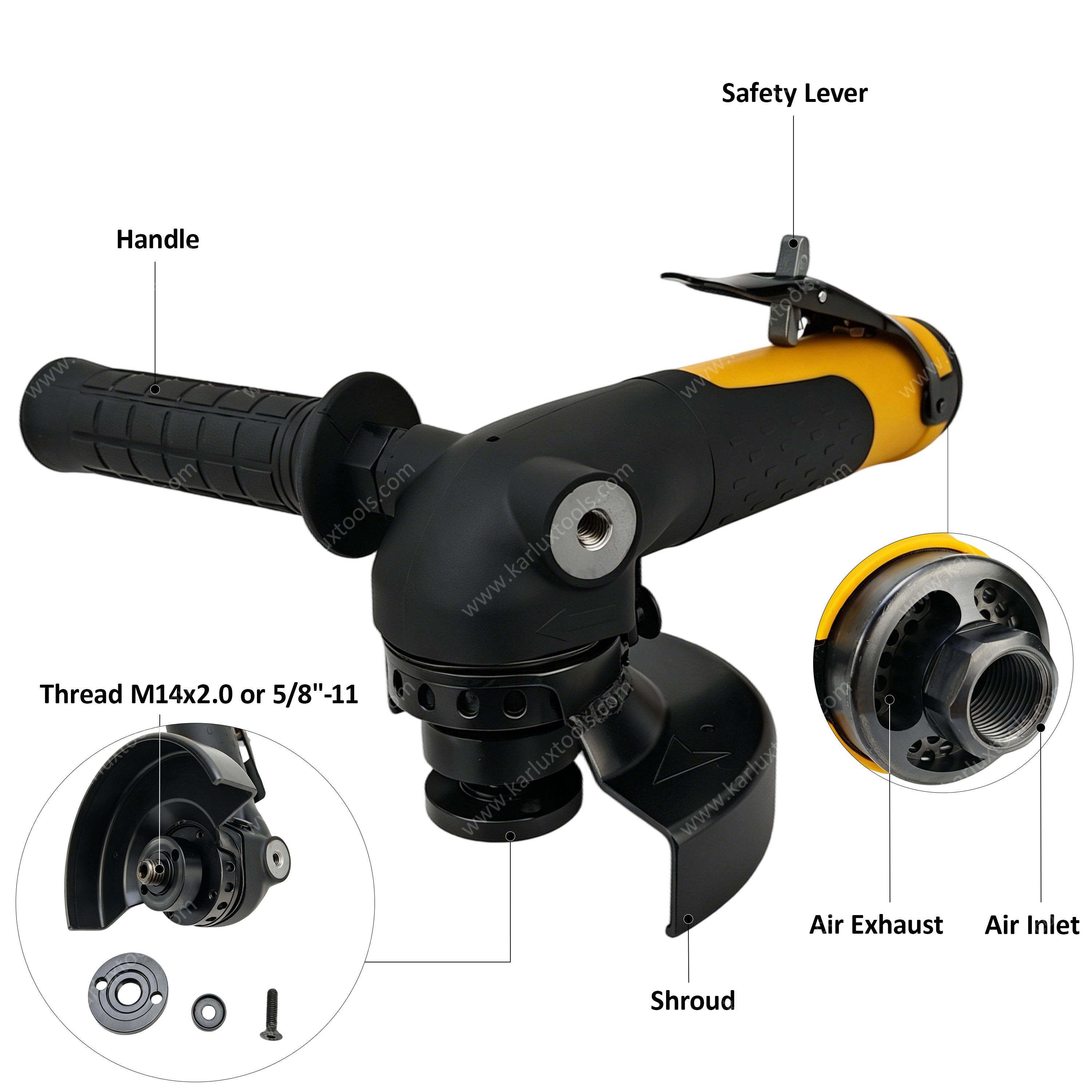 5 Inch 12000RPM Industrial Air Angle Grinder 2.4Hp High Power Heavy Duty Pneumatic Grinding Tool Handheld Air Disc Grinder