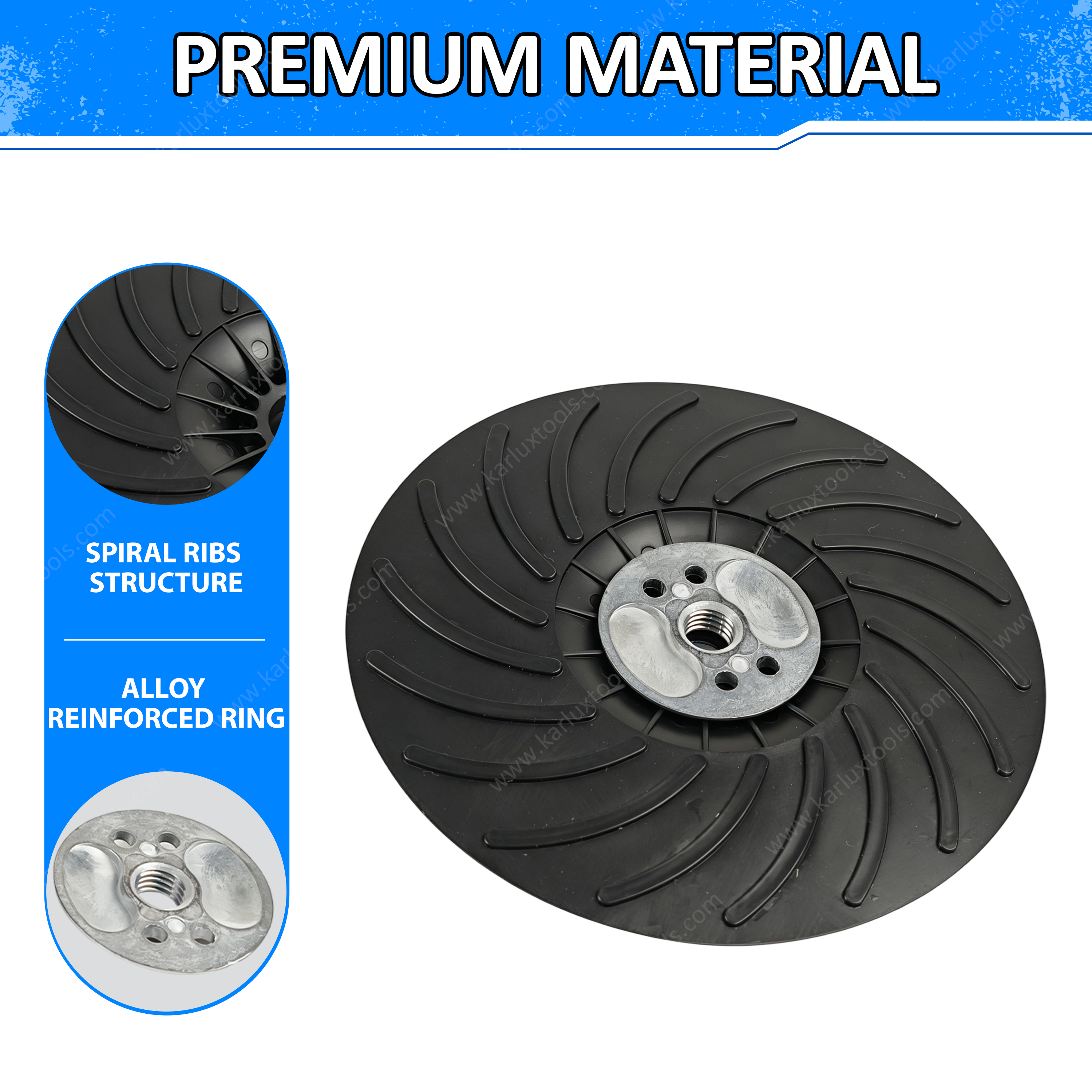 180mm M14 Thread Angle Grinder Backing Pad Spiral Rib Cooling Sanding Pad Reinforced Plastic Backup Pad for Metal Polishing