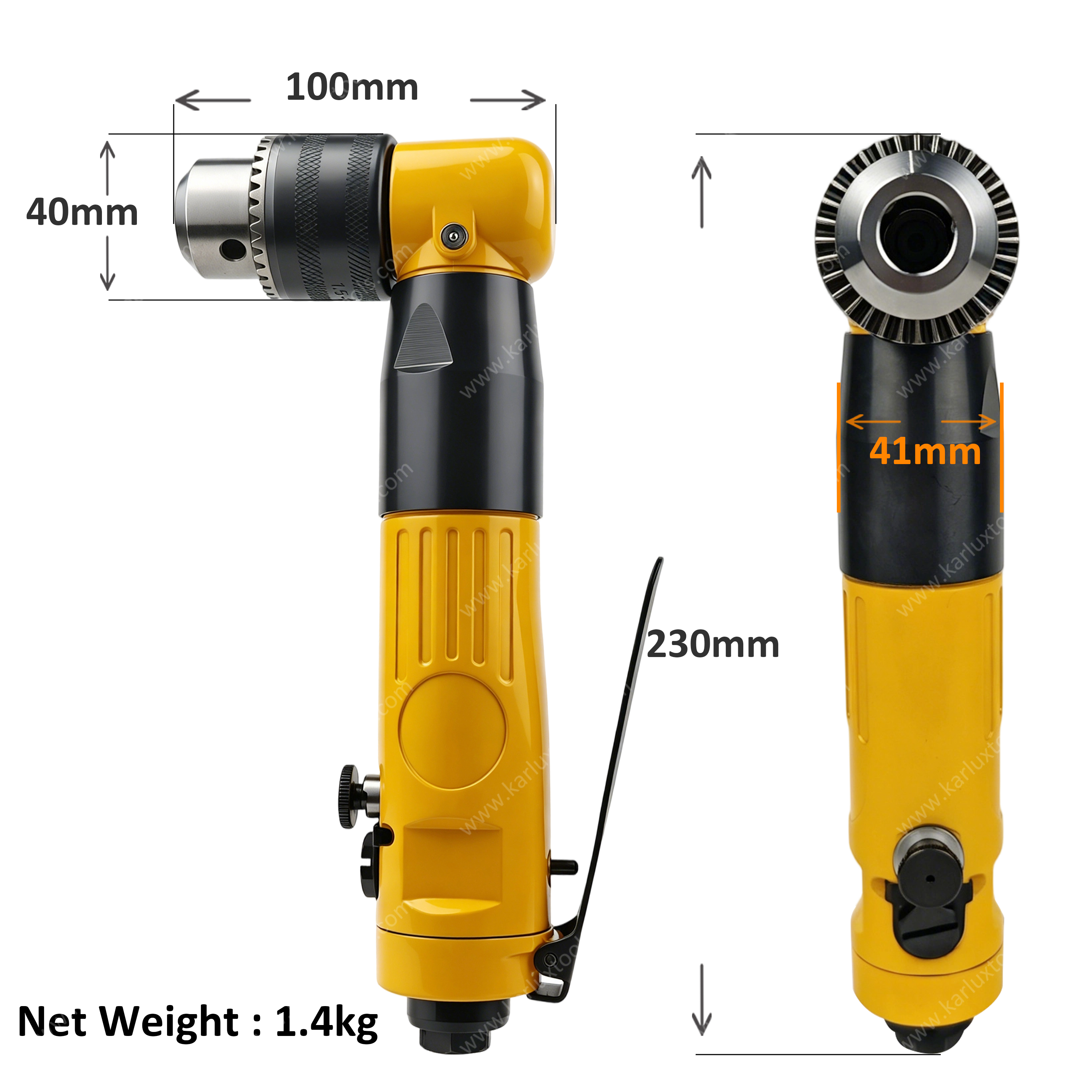 1/2 Inch Collet 800RPM 9.5mm Keyed Chuck Reversible Right Angle Air Drill Mini Pneumatic Drill for Auto Collision Repair